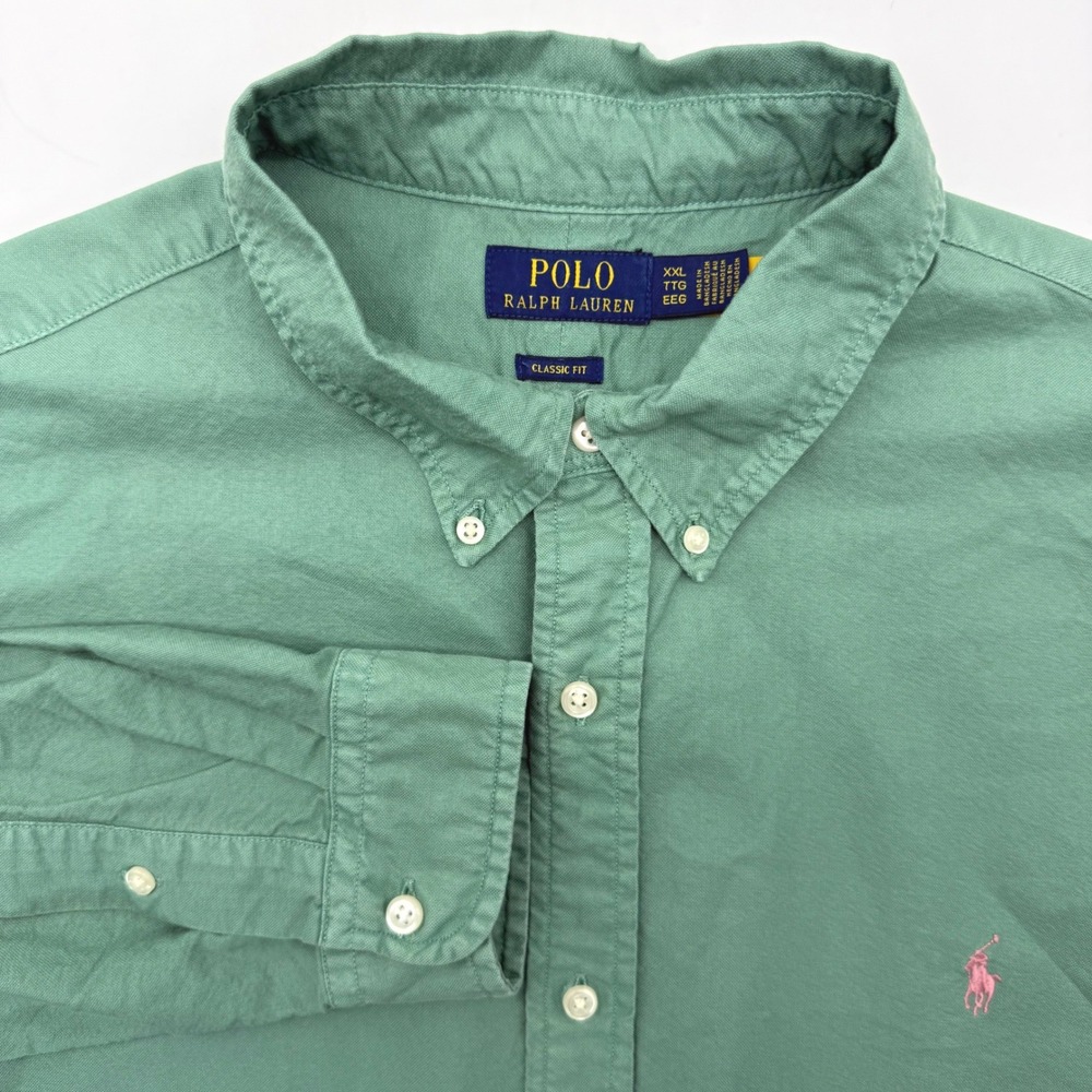 Polo Ralph Lauren Shirt Men XXL Green Classic Fit Long Sleeve Cotton Button Down